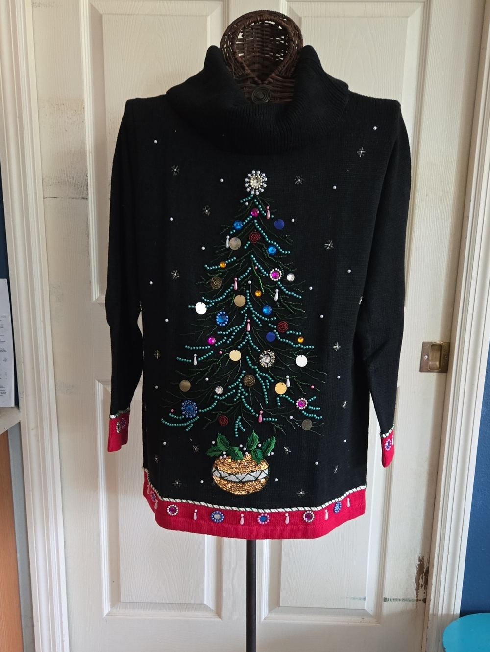 B.P. Design Black Knit Cowl Sweater with Festive Accents